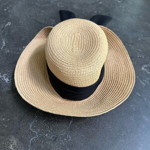 Raffia Sun Hat with Black Ribbon